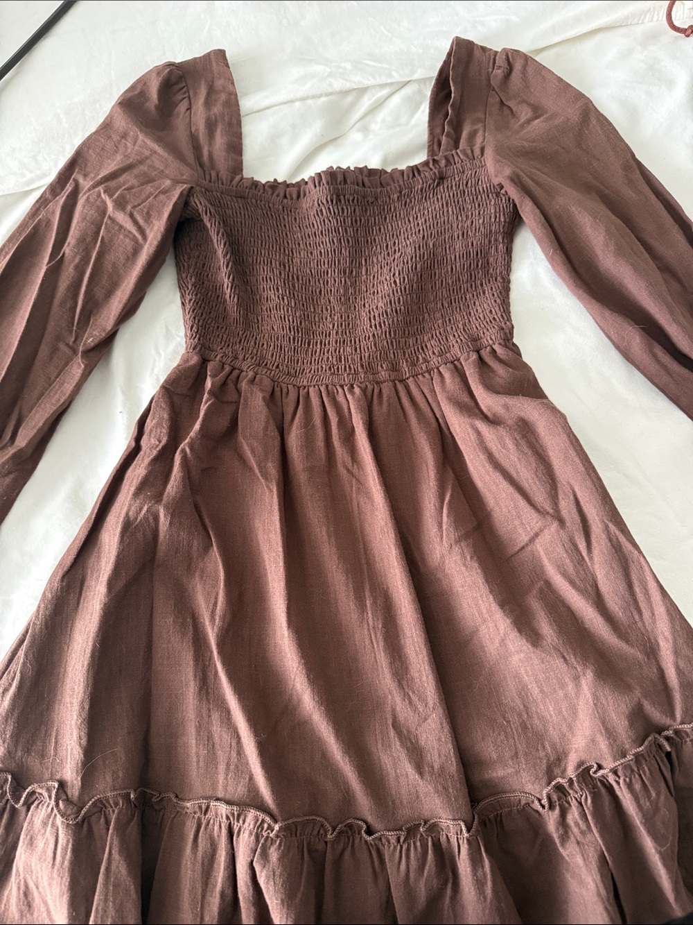 Altar'd State Girls Brown Smocked Puff Sleeve Dress